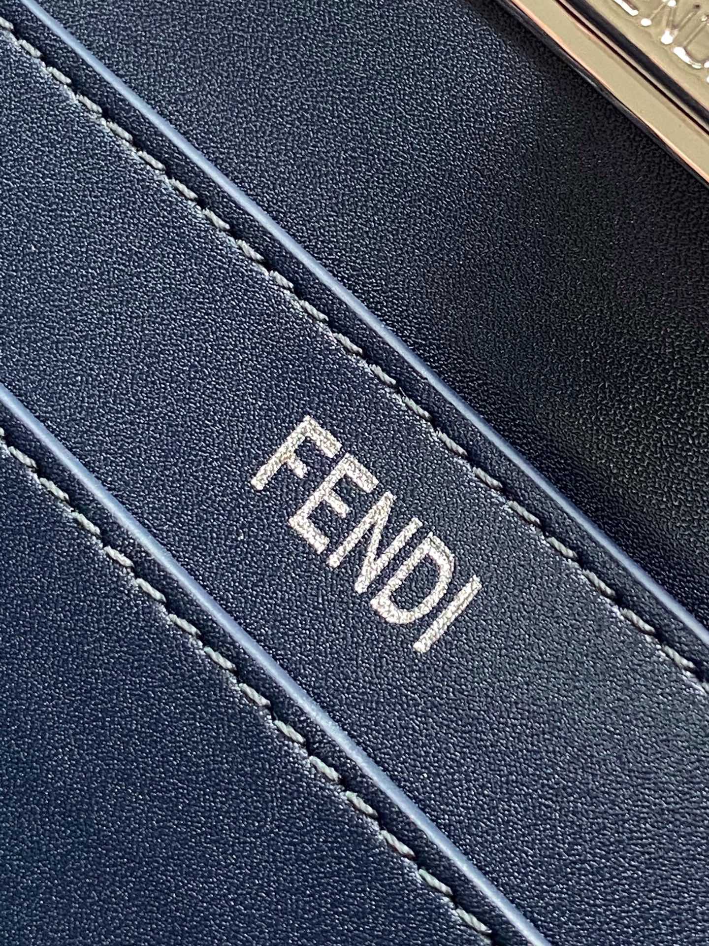 Fendi Peekaboo ISeeU Small Navy Blue Interlace Leather Bag